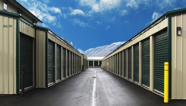 A row of outdoor storage units.